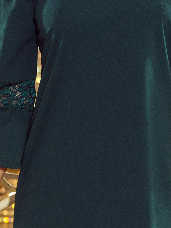 numoco Šaty s krajkou na rukávech - tmavě zelená Numoco MARGARET