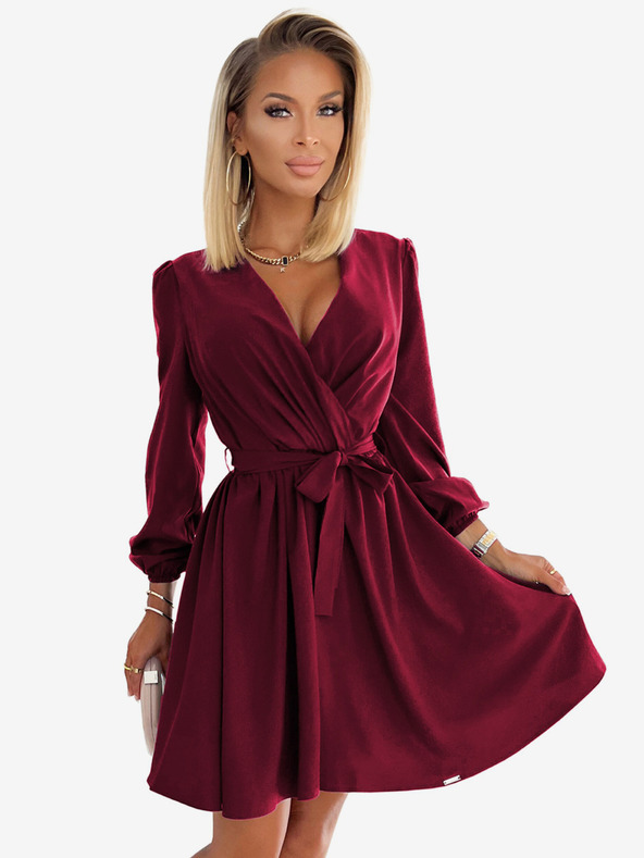 numoco Dámské šaty s výstřihem - Vínová barva Numoco BINDY