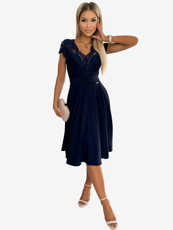 numoco Šifonové šaty s krajkovým výstřihem - Tmavě modrá Numoco LINDA