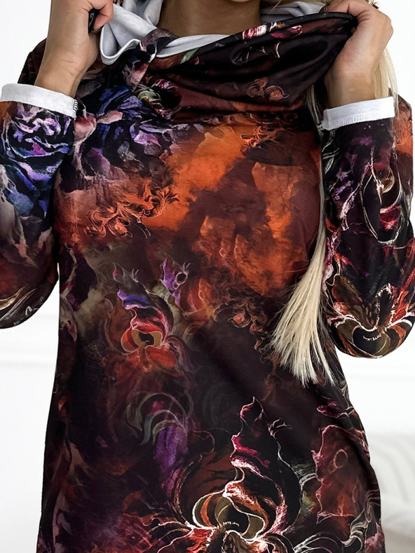 numoco Svetrové šaty s rolákem- hnědý vzor Numoco IRENE