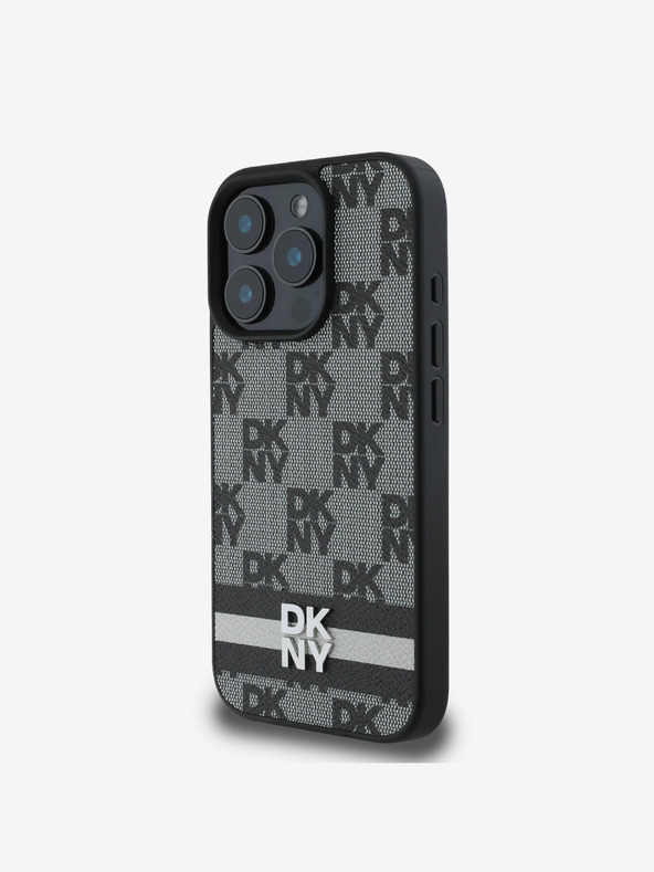 DKNY DKNY PU Leather Checkered Pattern and Stripe Zadní Kryt pro iPhone 16 Pro Black
