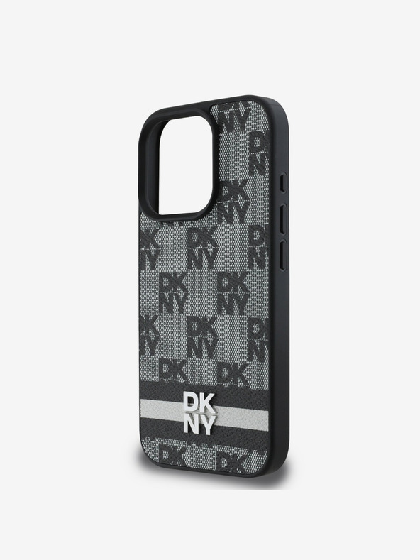 DKNY DKNY PU Leather Checkered Pattern and Stripe Zadní Kryt pro iPhone 16 Pro Black