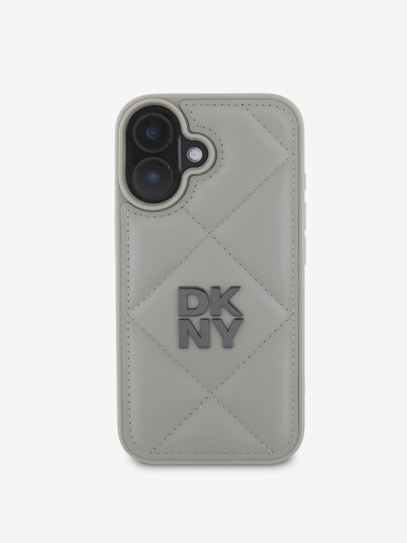 DKNY DKNY PU Leather Quilted Stack Logo Zadní Kryt pro iPhone 16 Plus Grey