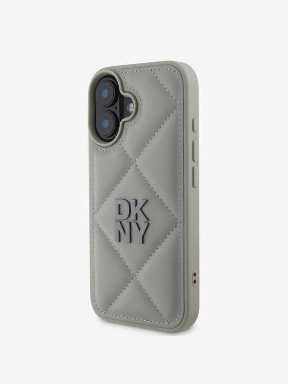 DKNY DKNY PU Leather Quilted Stack Logo Zadní Kryt pro iPhone 16 Plus Grey
