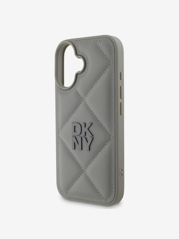 DKNY DKNY PU Leather Quilted Stack Logo Zadní Kryt pro iPhone 16 Plus Grey
