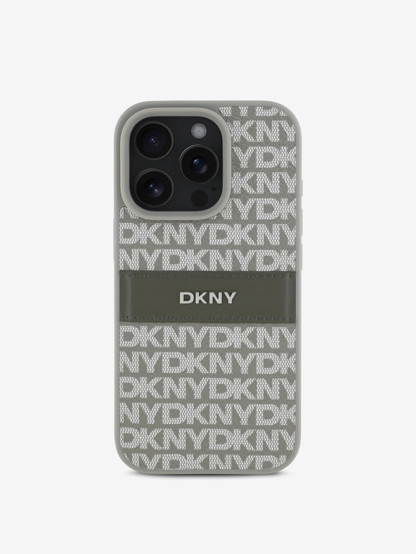 DKNY DKNY PU Leather Repeat Pattern Tonal Stripe Zadní Kryt pro iPhone 16 Pro Max Beige