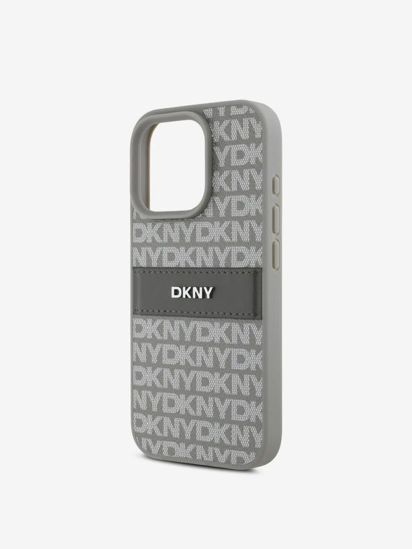 DKNY DKNY PU Leather Repeat Pattern Tonal Stripe Zadní Kryt pro iPhone 16 Pro Max Beige