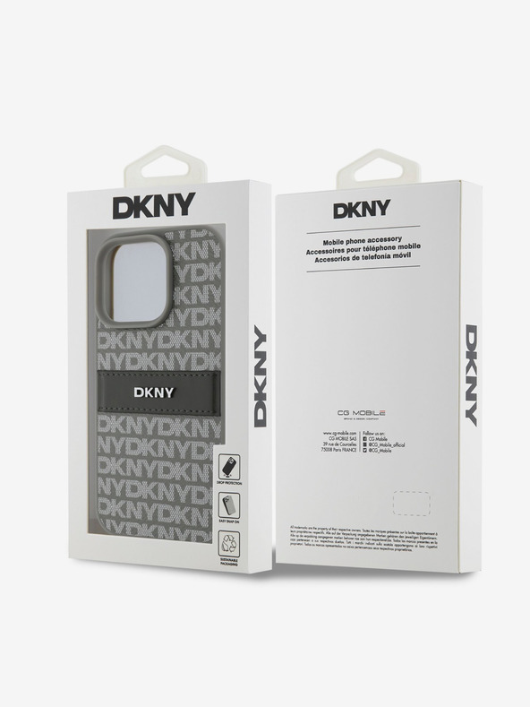 DKNY DKNY PU Leather Repeat Pattern Tonal Stripe Zadní Kryt pro iPhone 16 Pro Max Beige