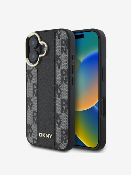 DKNY DKNY PU Leather Checkered Pattern Magsafe Zadní Kryt pro iPhone 16 Plus Black