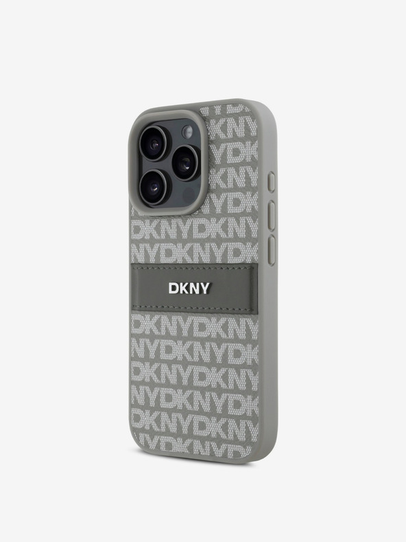 DKNY DKNY PU Leather Repeat Pattern Tonal Stripe Zadní Kryt pro iPhone 16 Pro Beige