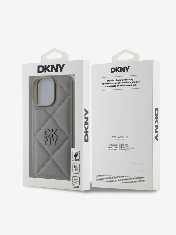 DKNY DKNY PU Leather Quilted Stack Logo Zadní Kryt pro iPhone 16 Pro Max Grey