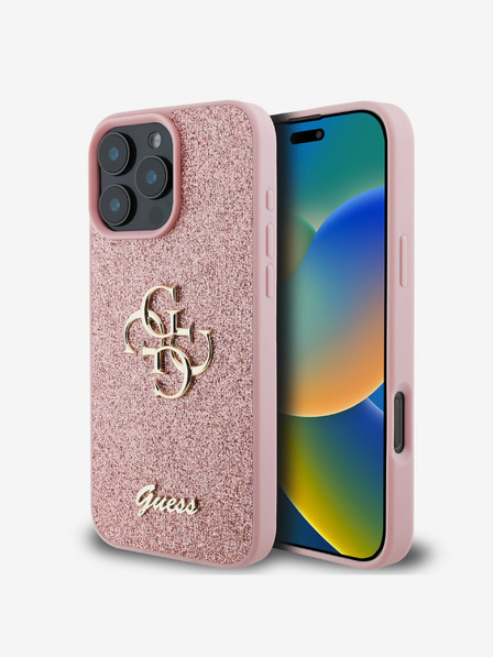 Guess Guess PU Fixed Glitter 4G Metal Logo Zadní Kryt pro iPhone 16 Pro Max Pink