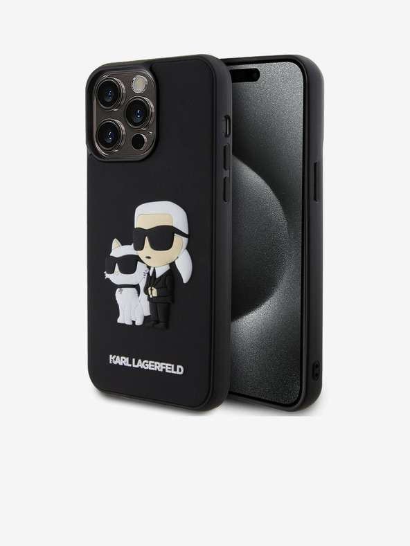 Karl Lagerfeld 3D Rubber Karl and Choupette Zadní Kryt pro iPhone 13 Pro Max Black Karl Lagerfeld