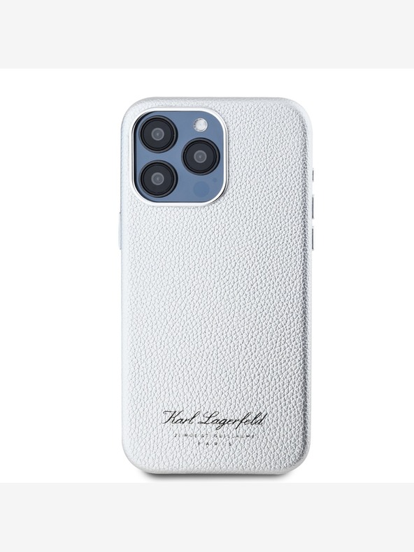 Karl Lagerfeld Grained PU Hotel RSG Zadní Kryt pro iPhone 15 Pro Max Grey Karl Lagerfeld