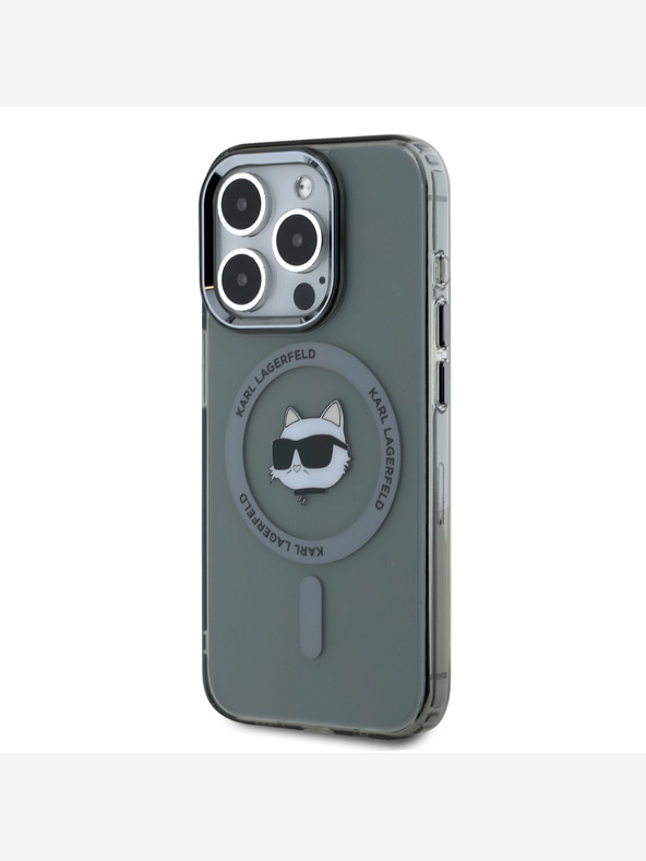 Karl Lagerfeld Karl Lagerfeld IML Choupette Head Metal Frame MagSafe Zadní Kryt pro iPhone 15 Pro Max Black
