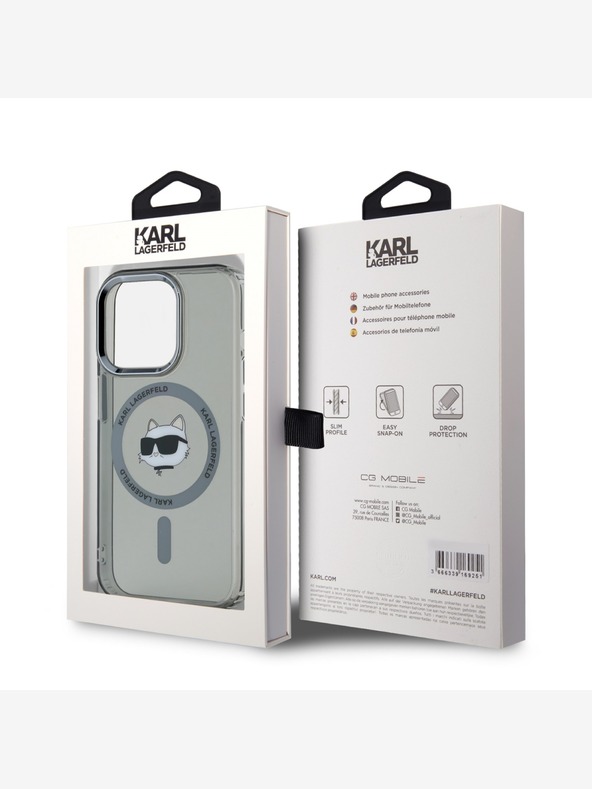 Karl Lagerfeld Karl Lagerfeld IML Choupette Head Metal Frame MagSafe Zadní Kryt pro iPhone 15 Pro Max Black
