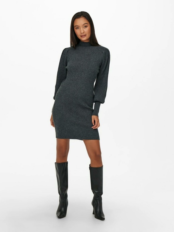 ONLY Tmavě šedé žebrované svetrové šaty ONLY Katia