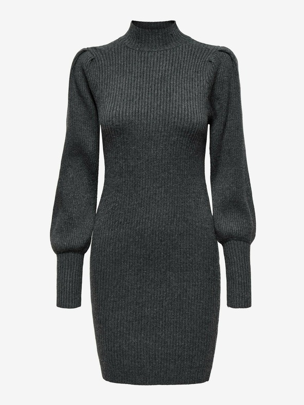 ONLY Tmavě šedé žebrované svetrové šaty ONLY Katia