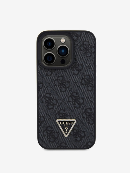 Guess Guess PU 4G Strass Triangle Metal Logo Zadní Kryt pro iPhone 15 Pro Black