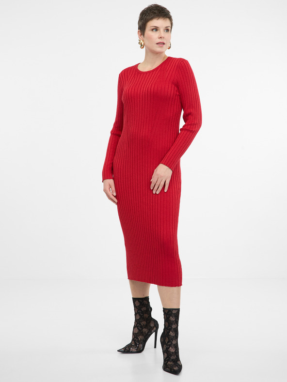 Orsay Červené dámské midi šaty ORSAY