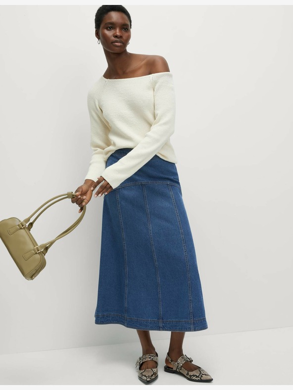 Marks & Spencer Džínová midi sukně s ozdobnými švy Marks & Spencer námořnická modrá