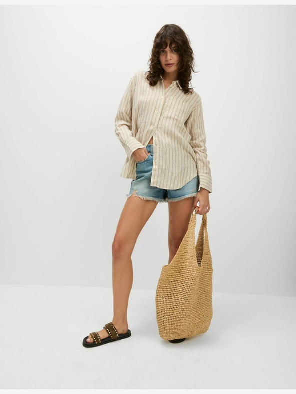 Marks & Spencer Oversized košile ve stylu Girlfriend s límečkem, z čistého lnu Marks & Spencer béžová