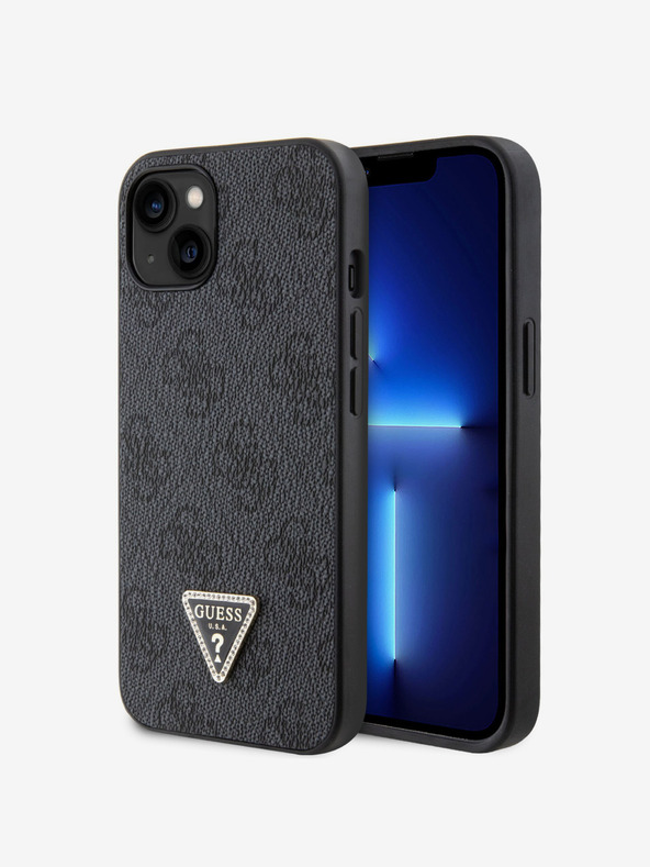 Guess Guess PU 4G Strass Triangle Metal Logo Zadní Kryt pro iPhone 15 Black