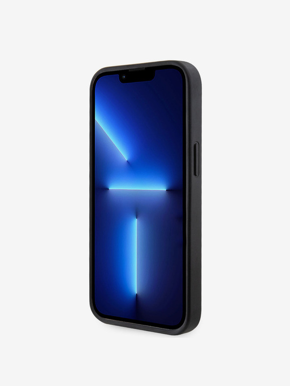 Guess Guess PU 4G Strass Triangle Metal Logo Zadní Kryt pro iPhone 15 Black