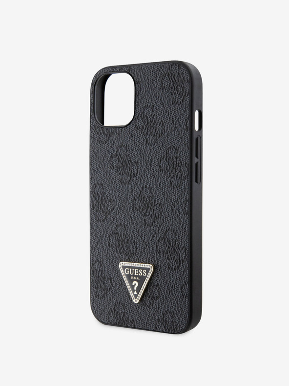 Guess Guess PU 4G Strass Triangle Metal Logo Zadní Kryt pro iPhone 15 Black