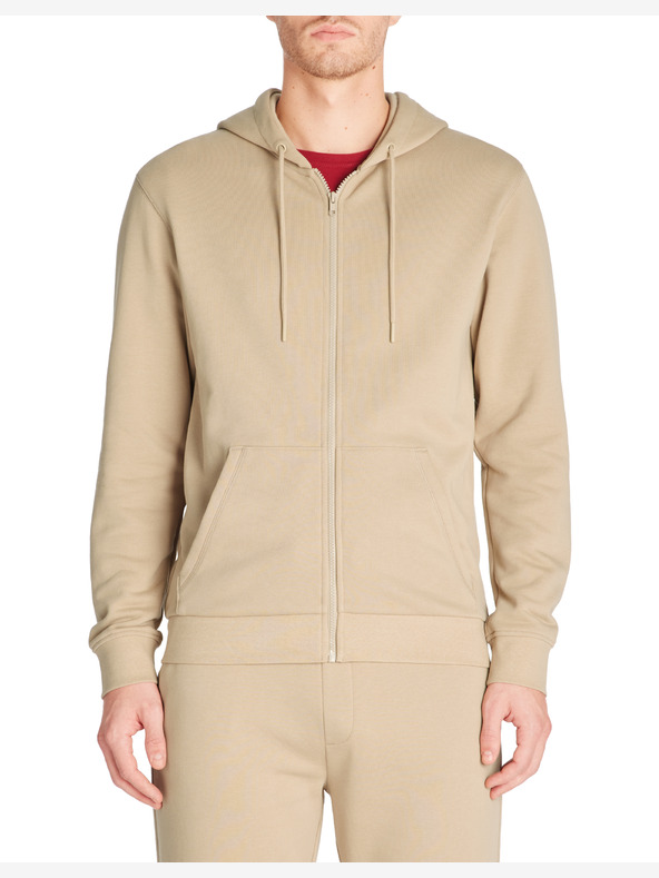 Celio Béžová pánská mikina na zip s kapucí Celio Fethree
