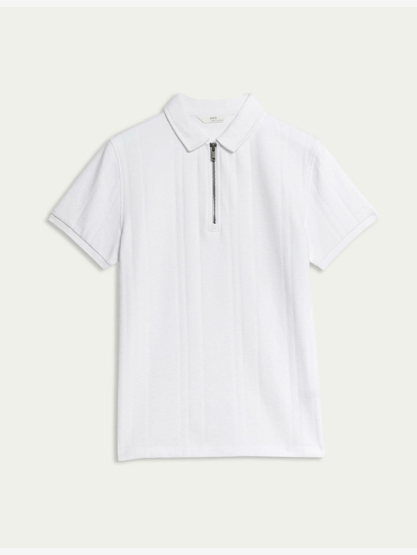 Marks & Spencer Texturovaná polokošile z čisté bavlny se zipem (2–16 let) Marks & Spencer bílá