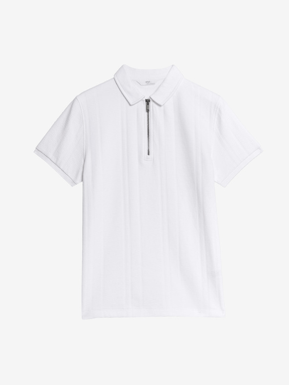 Marks & Spencer Texturovaná polokošile z čisté bavlny se zipem (2–16 let) Marks & Spencer bílá