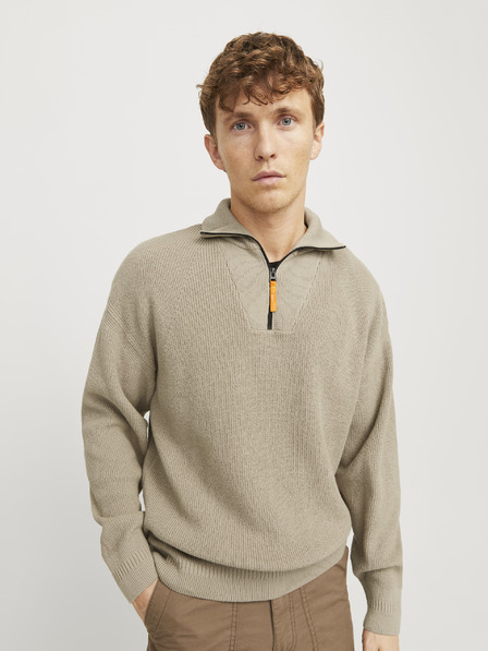 Jack & Jones Béžový pánský svetr se zipem Jack & Jones Outdoor