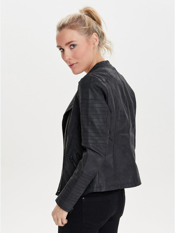 ONLY Černý dámský koženkový křivák s kapsami ONLY Biker