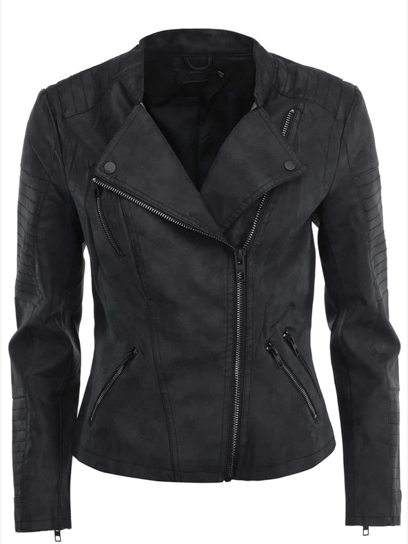 ONLY Černý dámský koženkový křivák s kapsami ONLY Biker