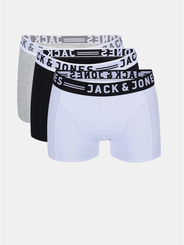 Jack & Jones Sada tří pánských boxerek v bílé, černé a šedé barvě Jack & Jones Sense