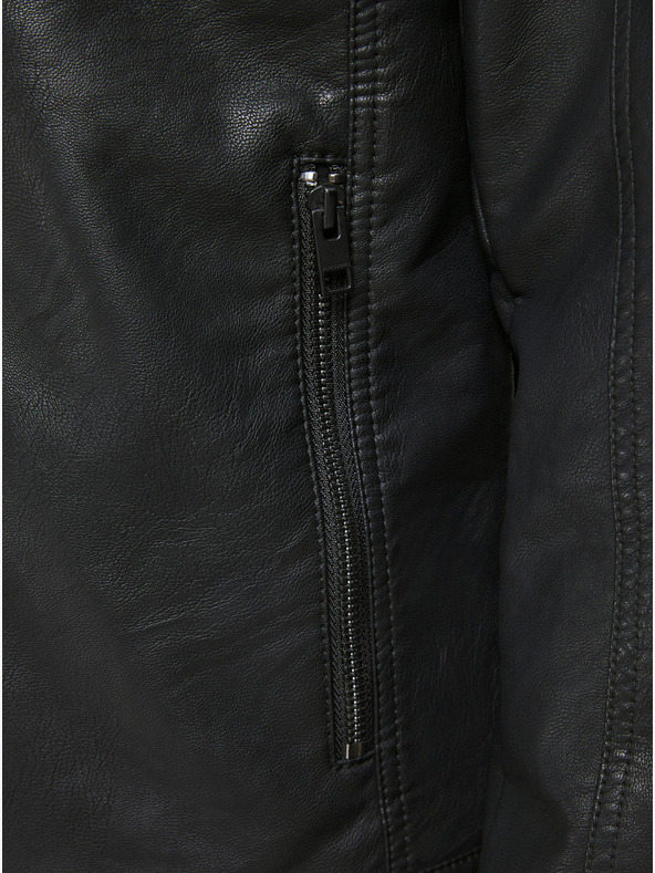 Jack & Jones Černá koženková bunda Jack & Jones Warner