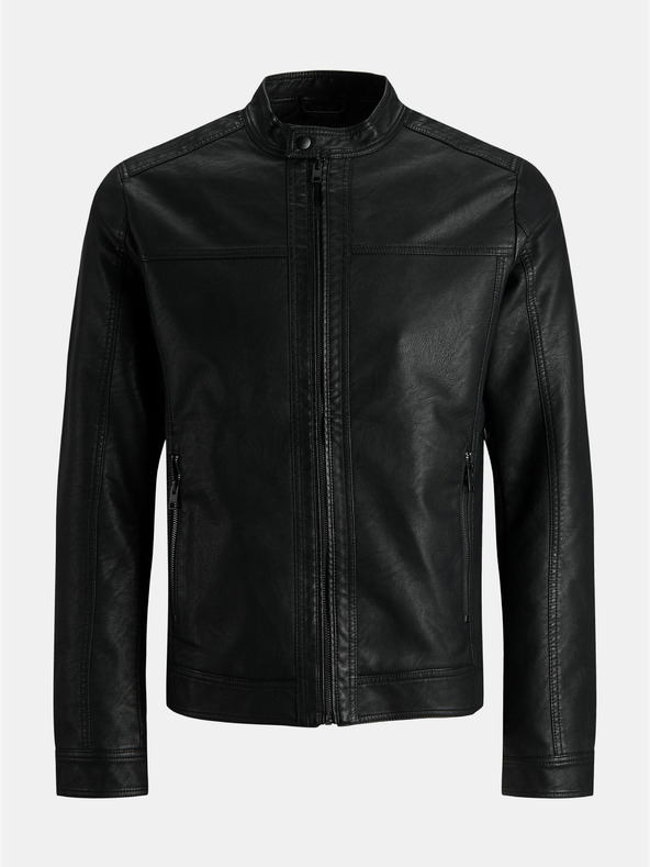 Jack & Jones Černá koženková bunda Jack & Jones Warner