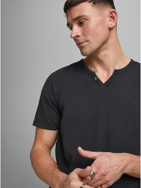 Jack & Jones Černé tričko s knoflíky Jack & Jones Esplit