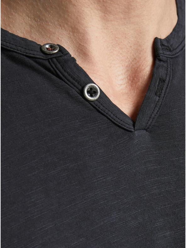 Jack & Jones Černé tričko s knoflíky Jack & Jones Esplit