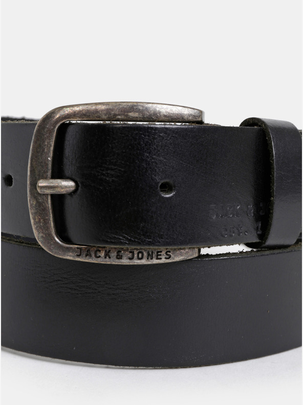 Jack & Jones Černý kožený pánský pásek Jack & Jones Paul