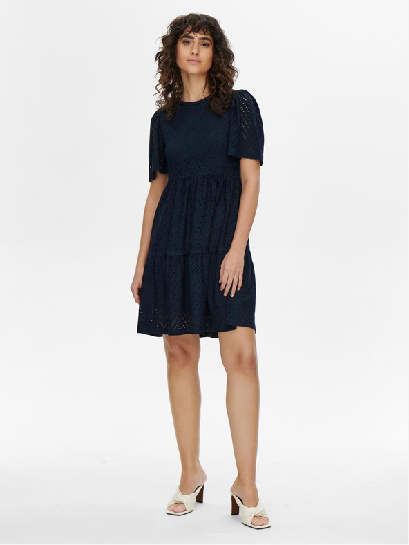 Jacqueline de Yong Tmavě modré děrované krátké šaty JDY Carla