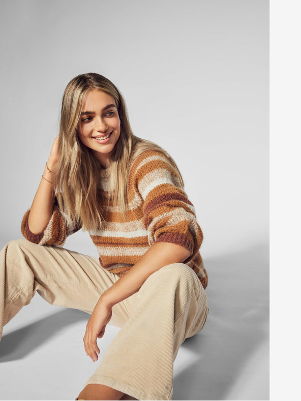 ONLY Béžové dámské široké manšestrové kalhoty ONLY Hope