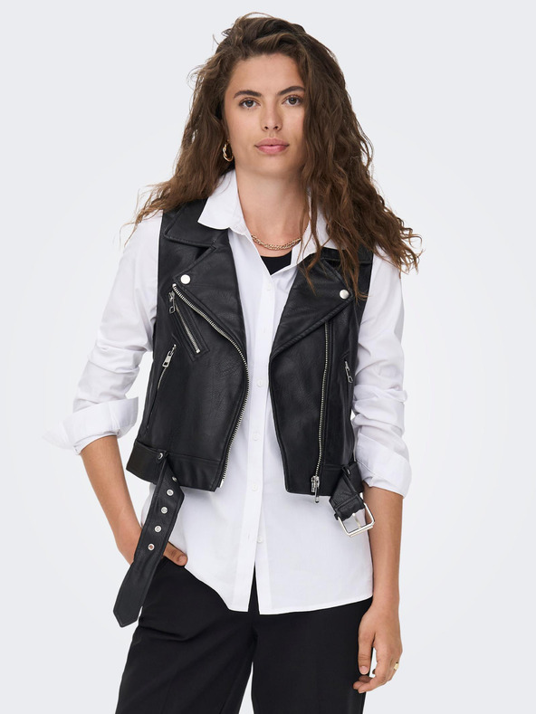 ONLY Černá dámská koženková vesta ONLY Vera