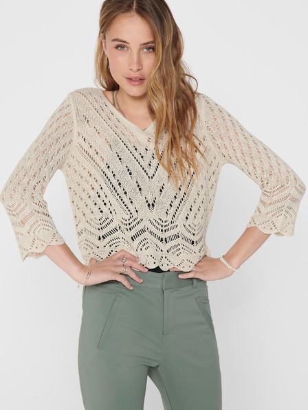 Jacqueline de Yong Krémový vzorovaný crop top svetr s 3/4 rukávem JDY New