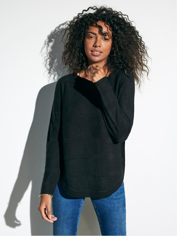 ONLY Černý žebrovaný lehký svetr ONLY Caviar