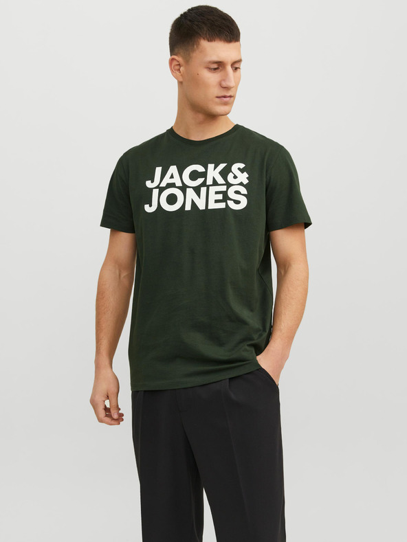 Jack & Jones Tmavě zelené pánské tričko Jack & Jones Corp