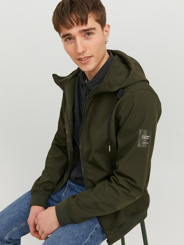 Jack & Jones Khaki pánská lehká softshellová bunda Jack & Jones Basic