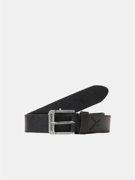 Jack & Jones Černý pánský kožený pásek Jack & Jones Rock
