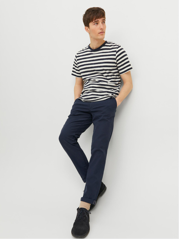 Jack & Jones Tmavě modré pánské zkrácené chino kalhoty Jack & Jones Marco